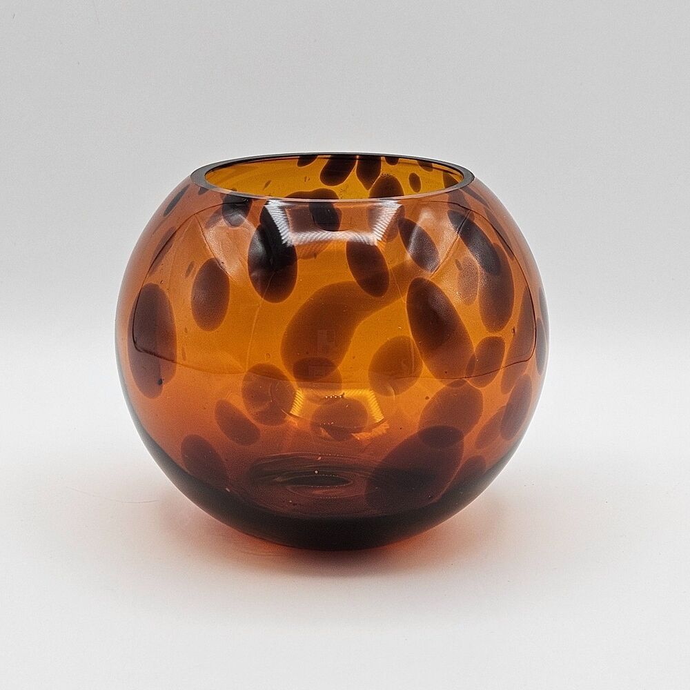 Glass Globe Votive Candle Holder Bowl Tortoise Shell Leopard Pattern